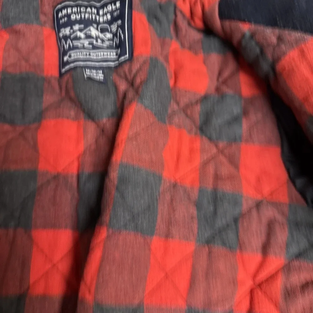 American Eagle Outfitters Womens Med Wool BL Coat Hood Navy‎ Buffalo Plaid